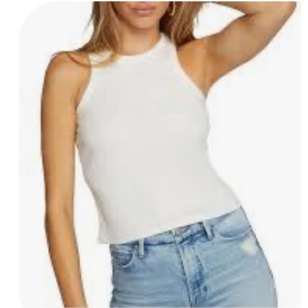 Good American White Ribbed High-Neck Tank Top Sz 4/XL
